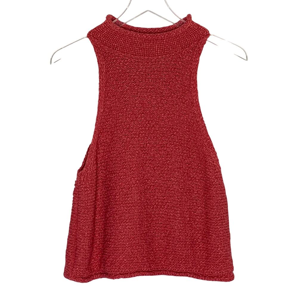 Anthropologie Pilcro Rolled Mock Neck Sweater Tank M Red Pink Boho